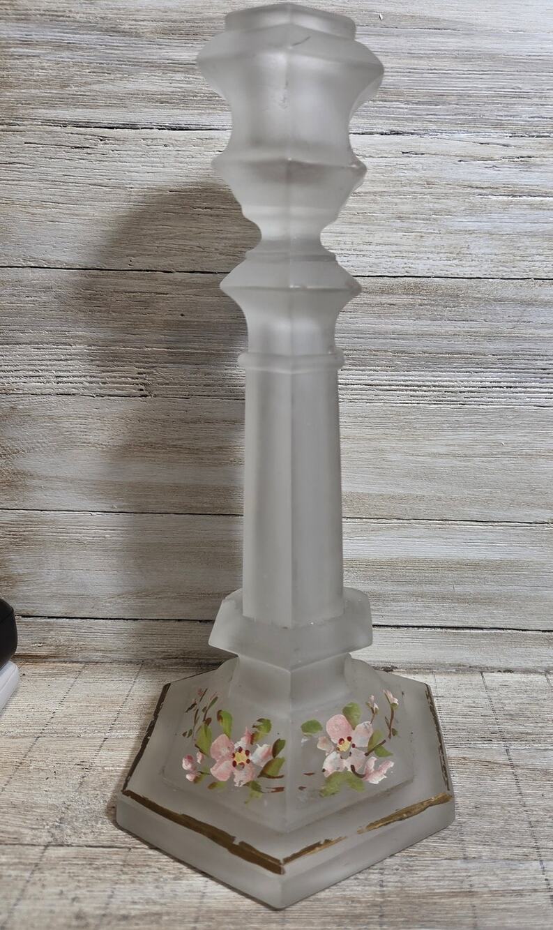 Val Saint Lambert 1930s Art Deco Frosted Glass Candlestick Belgium AS IS